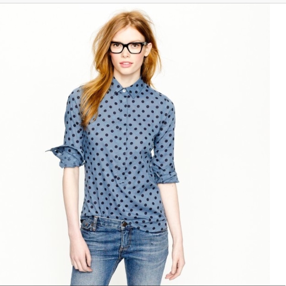 J.Crew Blue Polka dot blouse small
